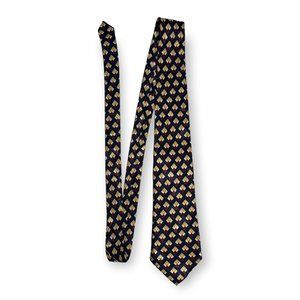 Vintage Dimoda Neck Tie Navy Blue Yellow Red Cream Geometric Pattern Business